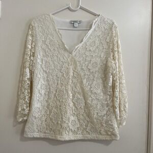 Vintage Women Floral Lace Top‎ Medium Fairy Cottage Romantic Feminine Garden 00s